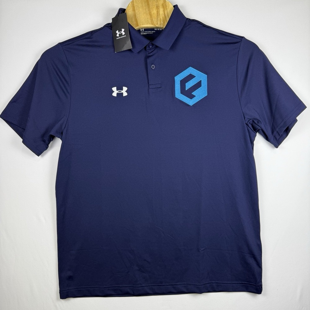 Under Armour Men's Navy Textured UA Performance Team Polo Shirt Large *LOGO* New